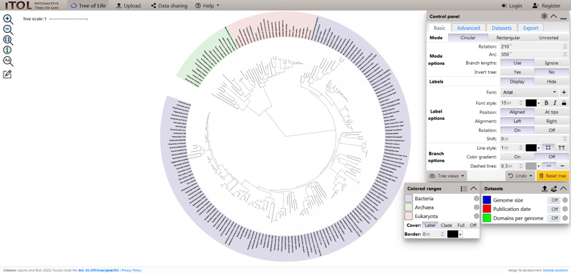 Interactive Tree Of Life (iTOL) | オンライン 使用可能 系統樹 ツール