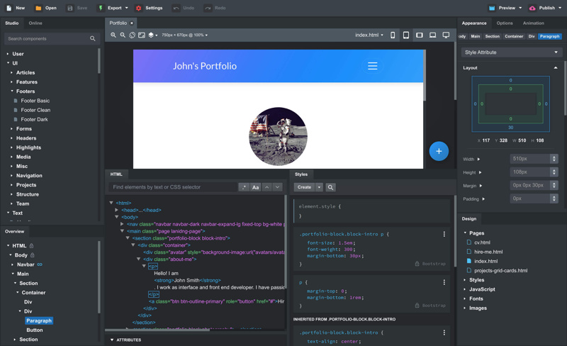 Bootstrap Studio | ドラッグ&ドロップ操作のWebデザインツール