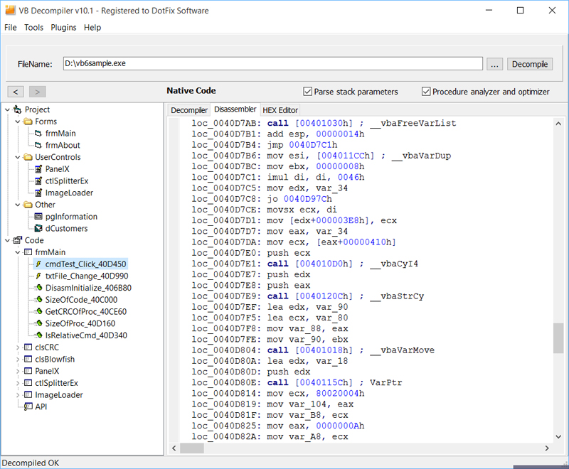 VB Decompiler | Visual Basic プログラム 逆コンパイラ 逆コンパイル