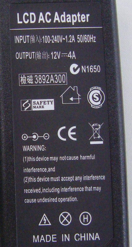 AC Adaptor 12V 4A P/N:3892A300 | ノートPC ACアダプタ